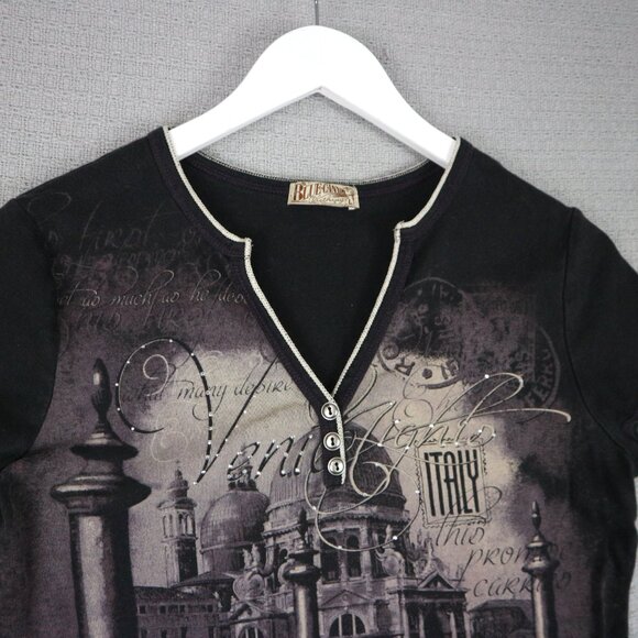 Blue Canyon Made in USA Embellished Italy V Neck Shirt Womens Large - Picture 3 of 8